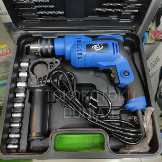 Mesin Bor Listrik Set H&amp;L 13mm Impact Drill Box Set Komplit HnL HL913