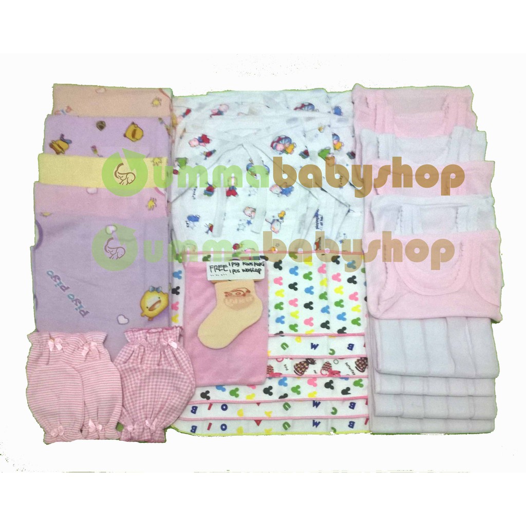 35pcs Perlengkapan Bayi Baru Lahir Popok Kaos Kaki Gurita Singlet Newborn Gift Set Kado Perempuan-1