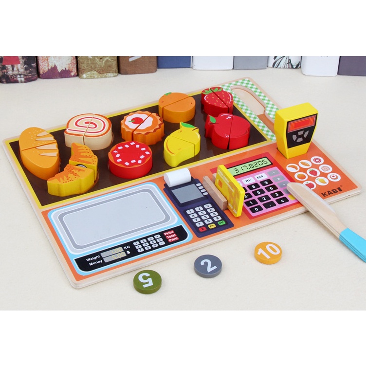 KABI Wooden FRUIT STORE Board Puzzle Game / Mainan Kayu Pretend Play Anak Masak-Masakan / Mainan Pretend Play Kasir Fruit Store / Mainan Toko Buah-Buahan Anak / Mainan Edukasi Puzzle Kayu Berkualitas