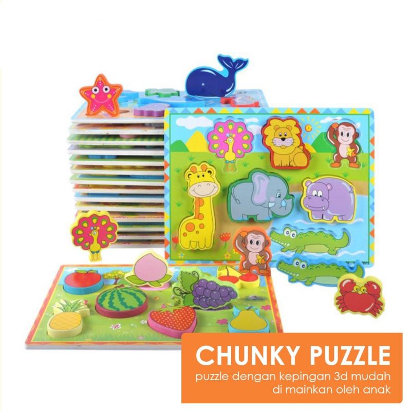 Chunky Puzzle Animal Puzzle Timbul Puzzle 3d Puzzle Mainan Edukasi