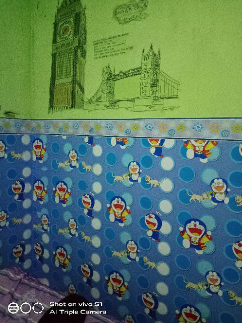 Homewallpaper - Wallpaper Sticker Dinding Motif Polkadot Doraemon 45cm X 10 M | Walpaper Kamar Anak