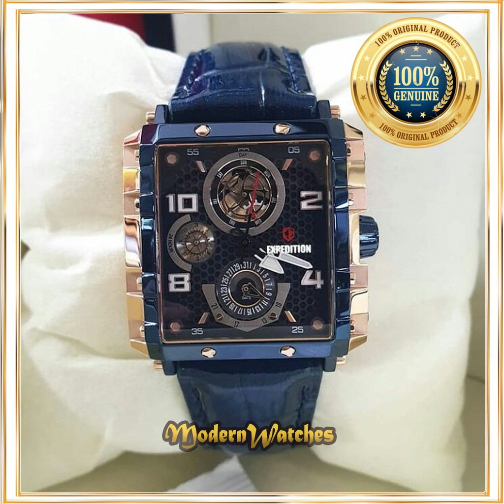 Jam Tangan Original Wanita Expedition E 6757 Sporty Kulit Biru Navy Dongker Blue Rosegold Terlaris