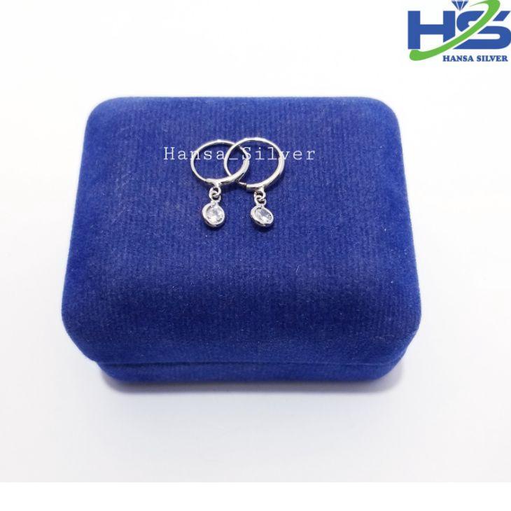 Lagi Tren.. Anting Bayi Anak Perak Asli Silver 925 Lapis Emas Putih Model Agogo Bulat Batu Putih