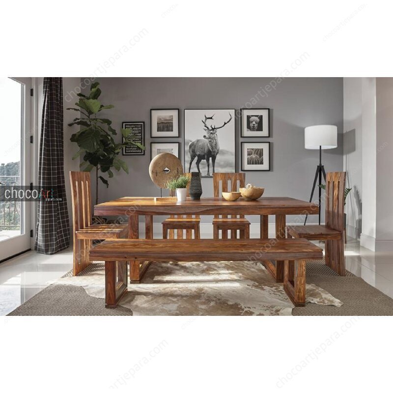 set meja makan kayu tebal / dining table solid / meja tebal antik / meja tebal mewah / meja trembesi