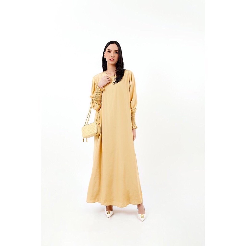 SENDY MAXI DRESS HONEY SIZE S BENANG JARUM BUTTONSCARVES PRELOVED VVGC