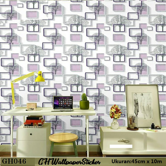 Wallpaper Dinding Murah Motif Kotak Sticker 3D Best Seller Ungu Hijau Biru Cream