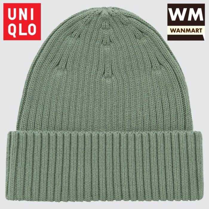 Topi Uniqlo Unisex Topi Beanie Rib Pria Wanita Green
