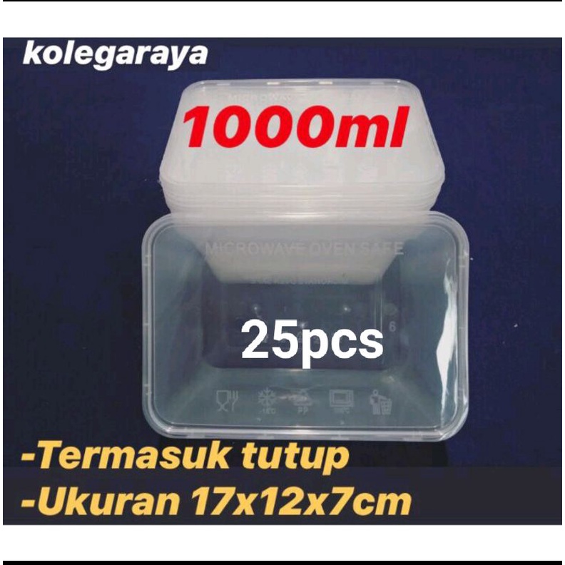 Kotak  Makan Thinwall Plastik FoodGrade Rectangle  OT1000ml Isi 25PCS