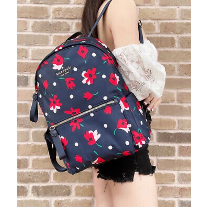 Kate Spade Chelsea Backpack Nylon Large Whimsy Floral Navy Multi