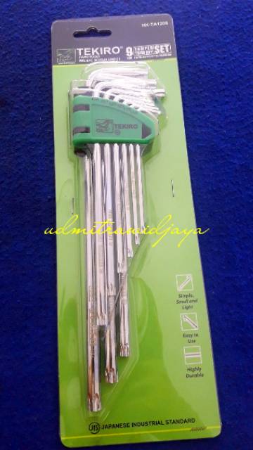 KUNCI L SET BINTANG 9 PCS LUBANG TEKIRO / TAMPER TORX KEY LONG SET 9 PCS LUBANG