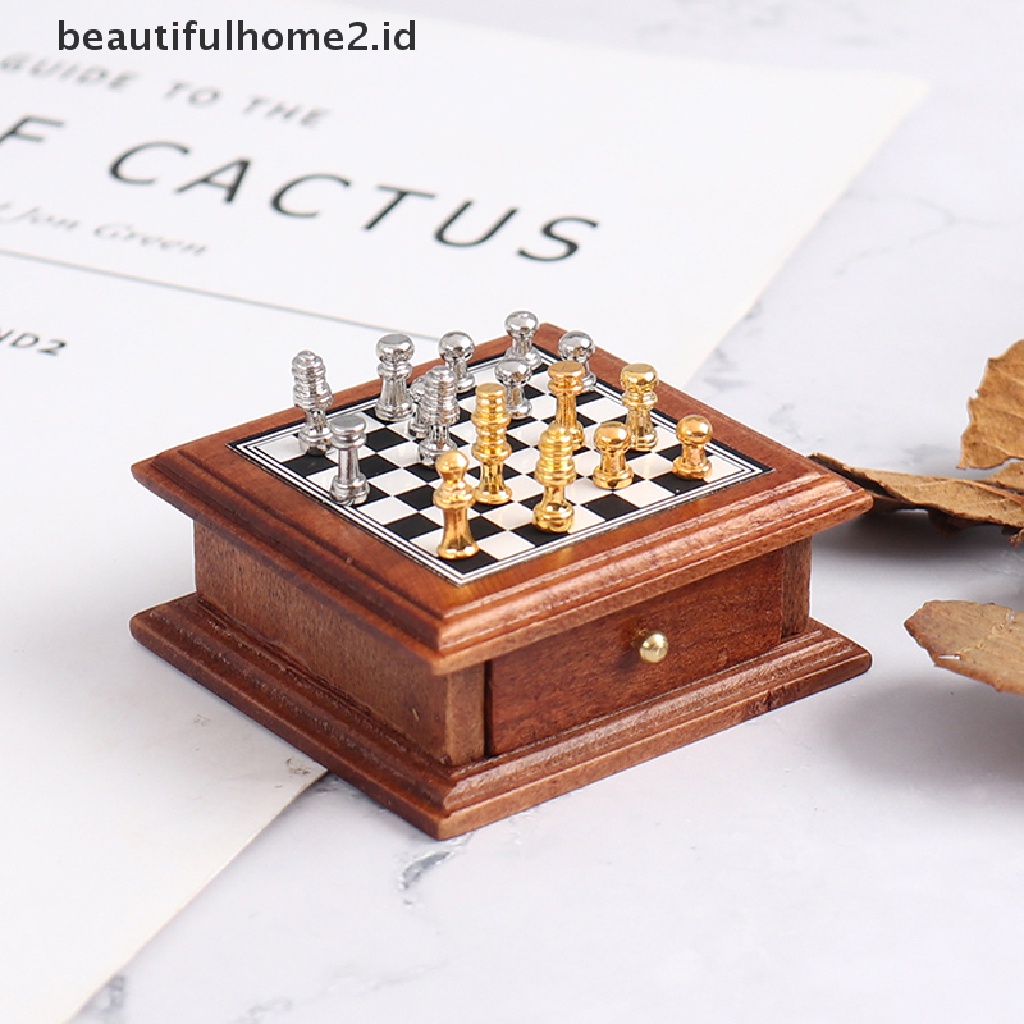 (Beautifulhome2.Id) Mainan Miniatur Papan Catur Skala 1: 12 Untuk Aksesoris Rumah Boneka