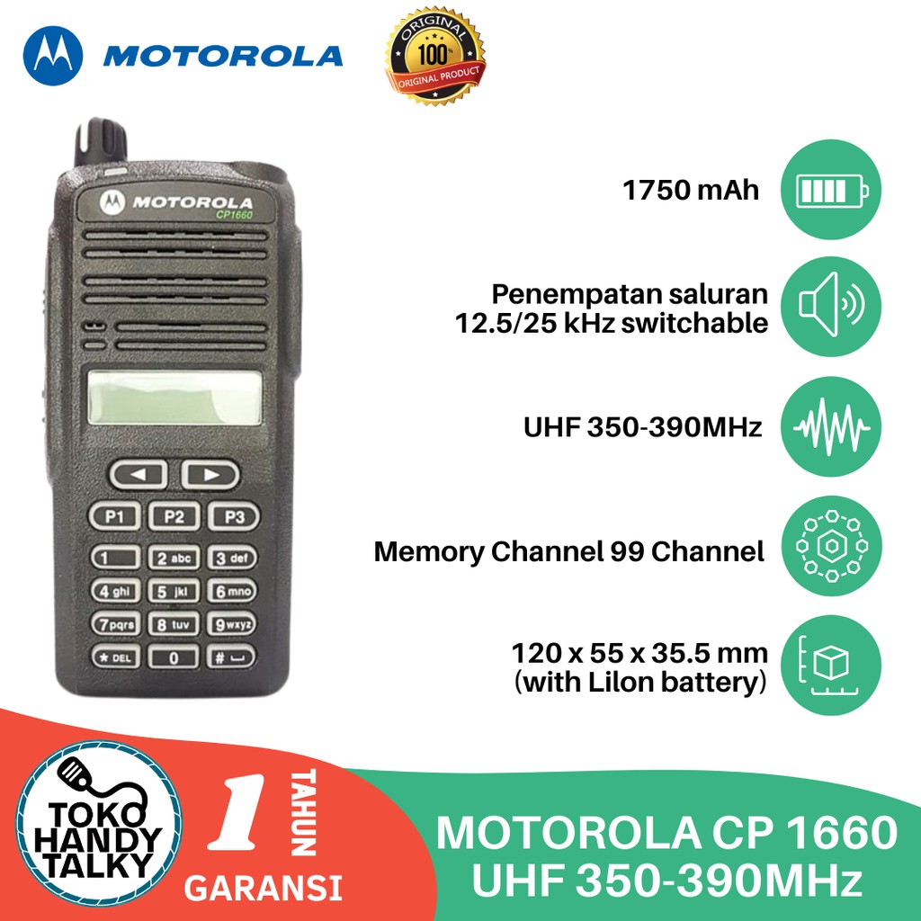 HANDY TALKY MOTOROLA CP 1660 UHF 350-390MHZ NEW GARANSI RESMI POSTEL