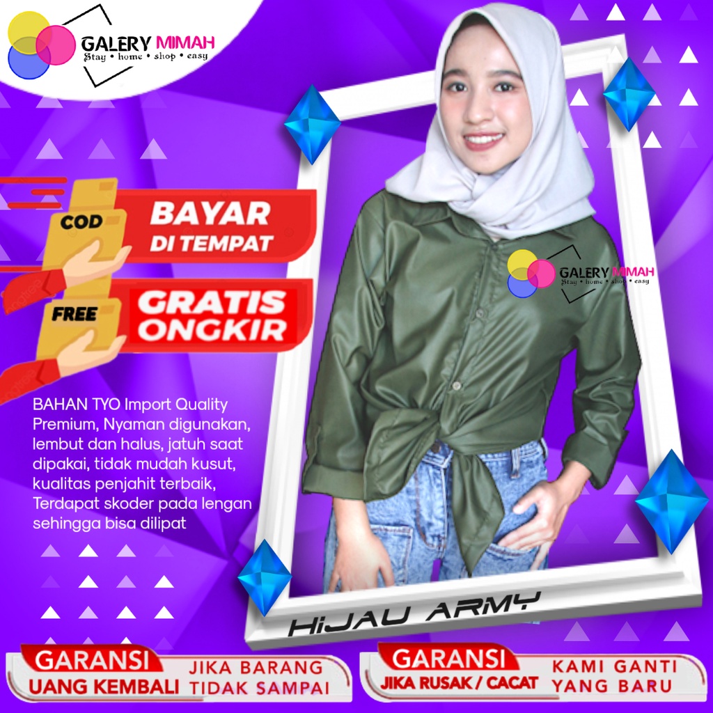 Baju Kemeja Polos Wanita Lengan Panjang Kemeja Oversize Wanita Hijau Army Atasan Wanita Kemeja Polos