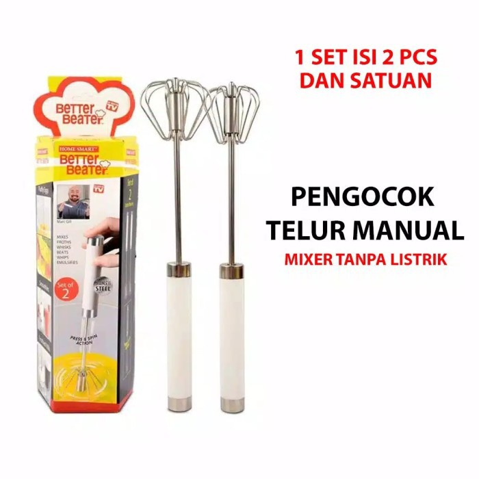 1 Set isi 2 Alat Pengocok Manual Stainless /Better Beater / Hand mixer / Pengocok