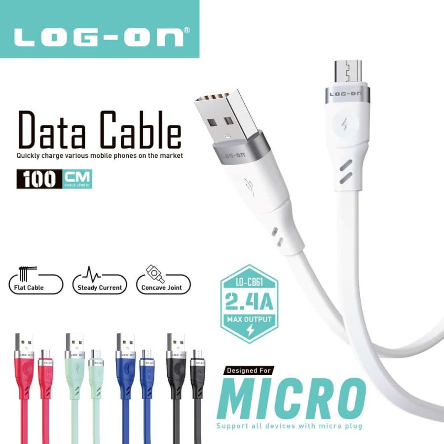 Kabel Cable Data Log on CB61 Micro Usb - Type Tipe C Quickly Charger 2.4a Support Fast Charging