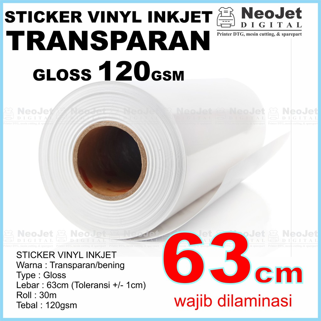 

Sticker Stiker Vinyl Inkjet Transparan bening lebar 63 cm (roll 30 m)