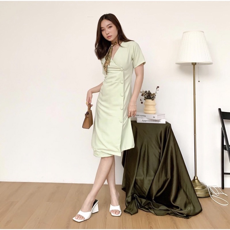 BELLE BODYCON DRESS KOREA - FORMAL DRESS - FEMININE DRESS - DRESS KANTORAN - OFFICE OUTFIT - DRESS PESTA - MIDI DRESS KONDANGAN - VINTAGE SUMMER DRESS - HADIAH / KADO ULTAH CEWEK