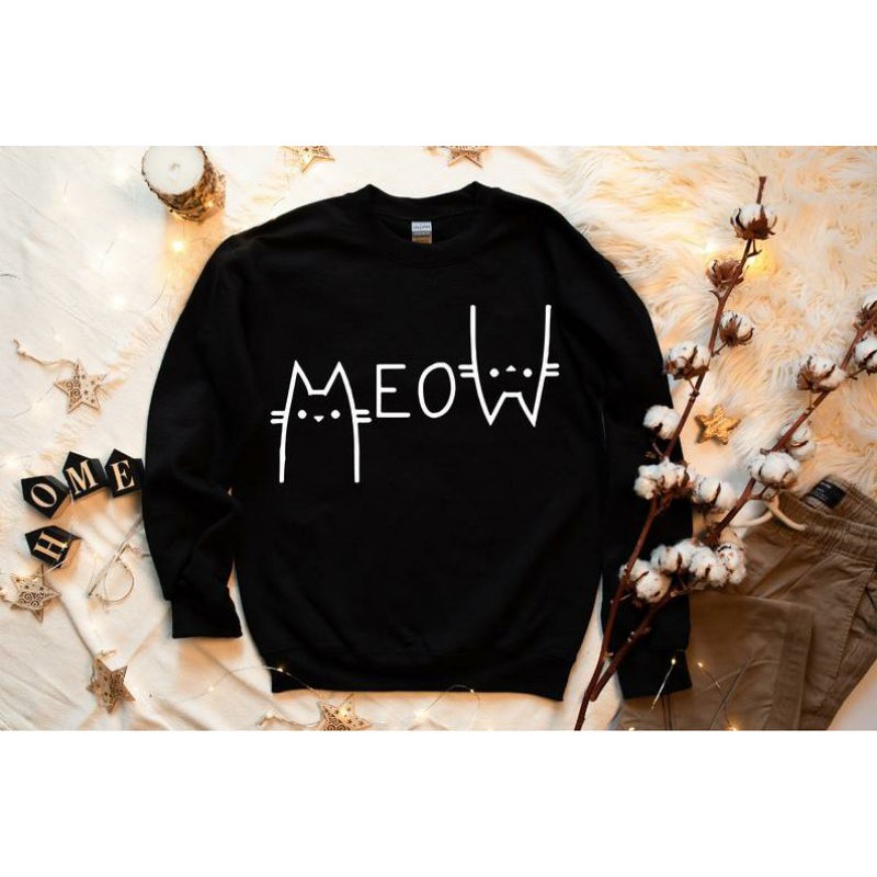 S - XXXXXL(6XL) Sweater Cat Crewneck MEOW Meaw Cute Cat Sweatshirt BIGSIZE OVERSIZE Funny Cat Lover