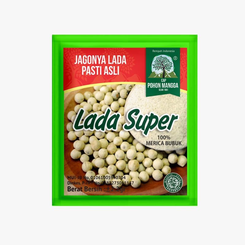

Tepung Lada Super Cap Pohon Mangga Per Sachet 3 gram Merica Sahang Putih Bubuk Halus