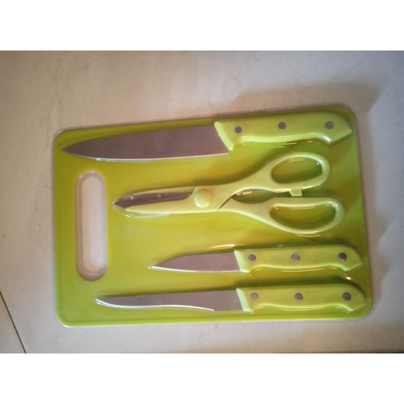 Set Pisau Dapur Stainless Steel Full Set Talenan Dan Gunting 5 in 1 Harga Termurah Import Pisau Dapur Anti Karat