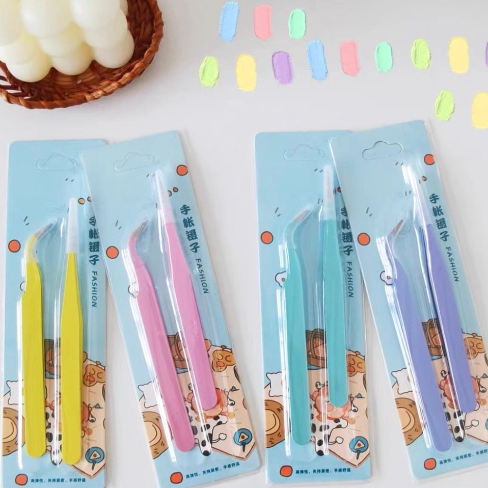 Simply Craft ID - [ 2 IN 1] Pinset Bulu Mata / Penjepit Eyelash Extension Bengkok Pink /Tweezers / Pinset Bulu Mata Eyelash / Penjepit Bulu Mata Untuk Extention / Penjepit Multifungsi / Pinset Sticker / Pastel Color Tweezer Handicraft / Pinset Penjepit