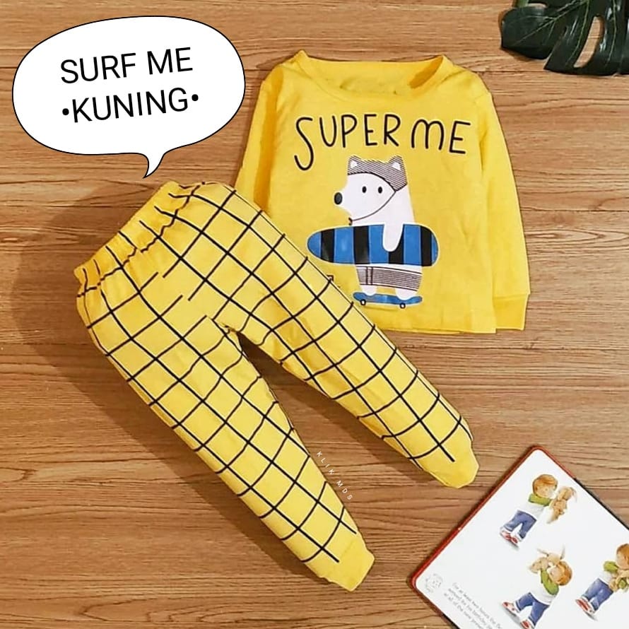 Setelan Baju Anak Bayi Laki-laki Atasan Dan Celana Usia 3-18 Bulan Motif Surf Me