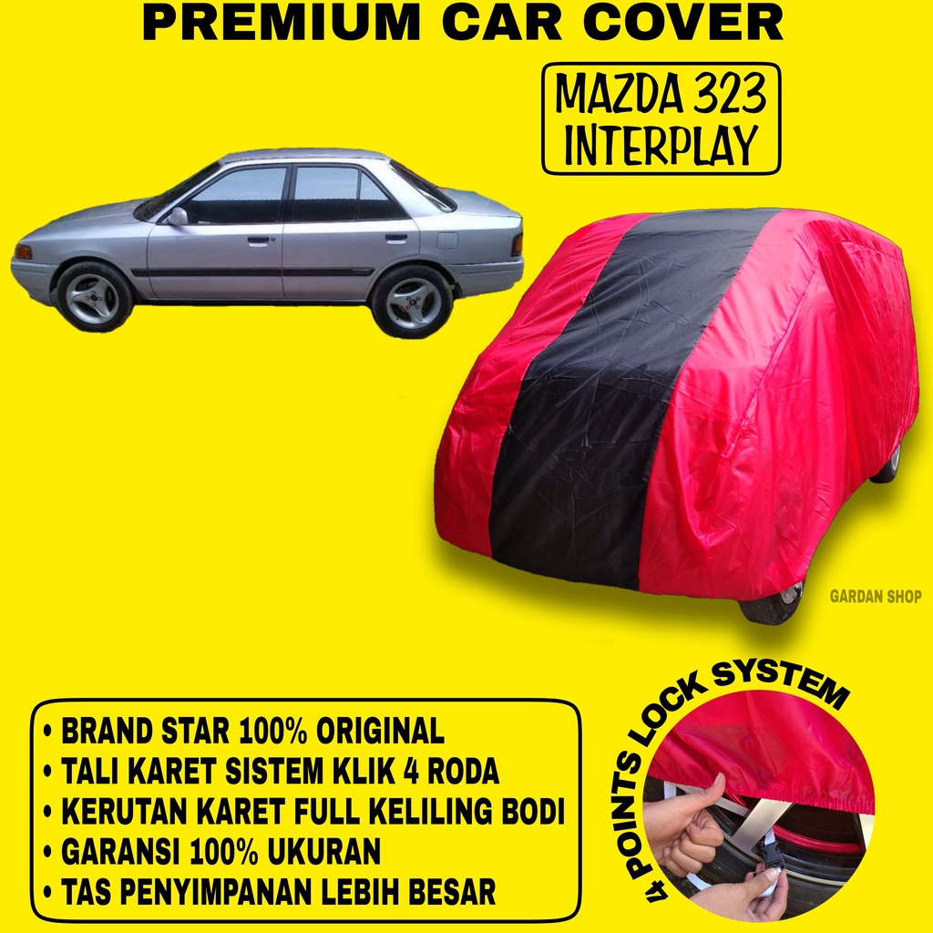 Body Cover MAZDA 323 INTERPLAY MERAH HITAM Penutup Bodi Mobil Mazda 323 Interplay Waterproof PREMIUM