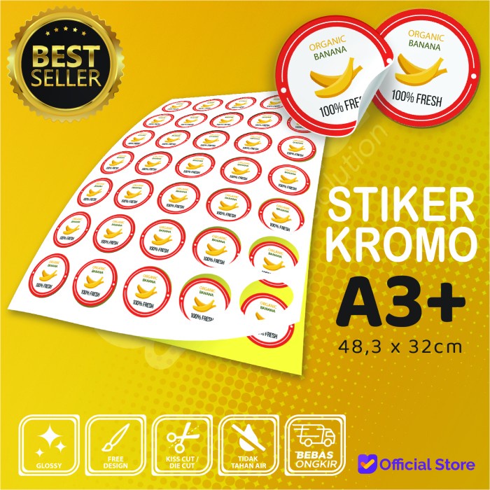 

perekat-pengikat- cetak stiker / sticker a3+ (print + cutting) - kromo, tanpa laminasi -pengikat-