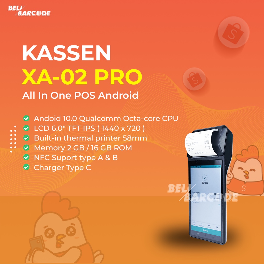 KASSEN XA 02 PRO Mesin Kasir POS Android Mobile WIFI 4G Thermal Print 58mm