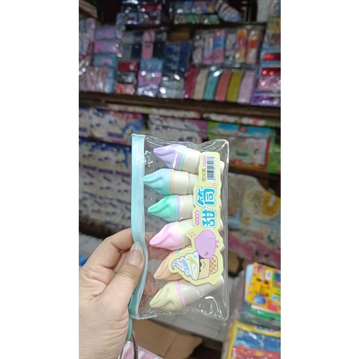 STABILO MINI 6 IN 1 WARNA WARNI SERBAGUNA / STABILO SET BENTUK ES KRIM LUCU / STABILO SET UNTUK SEKOLAH DAN KANTOR