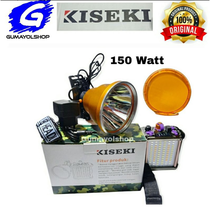 Senter Kepala LED 150 Watt Asli Original Kiseki CK - 958+ Dengan Aki Bisa Emergency Super Terang Dan