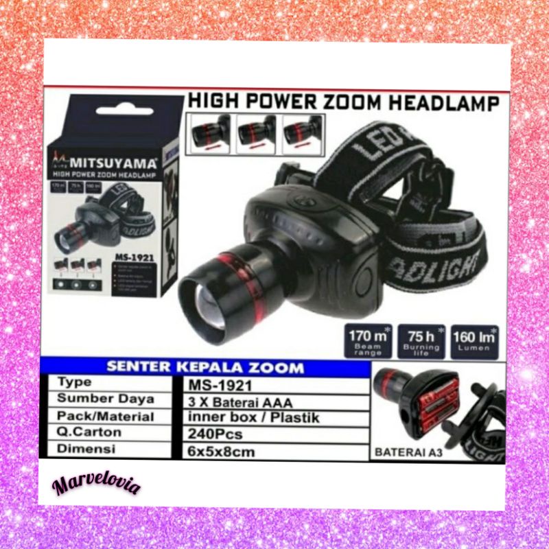 SENTER KEPALA HEAD LAMP ZOOM CAMPING TRAVEL HUTAN GUNUNG