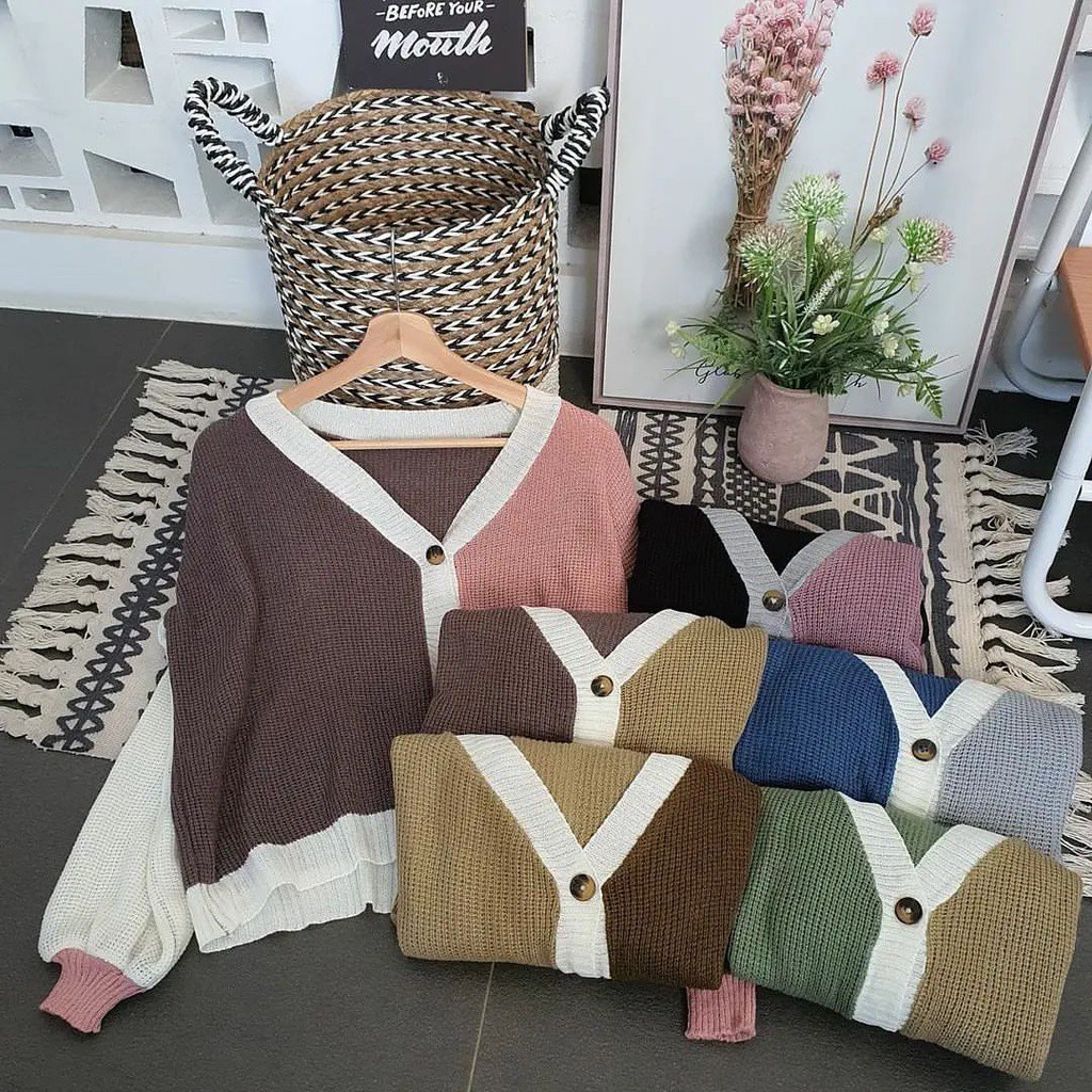 Helena Cardigan Knit Outerwear HELEN CARDY RAJUT TWIST PREMIUM Color Full Combi Cardie Fashion Wanita Remaja Muslim Terlaris