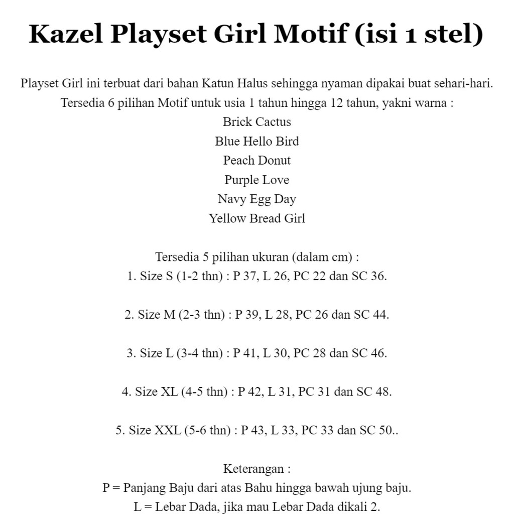 Setelan Anak Perempuan  1-5 Tahun Kazel Playset Girl Motif