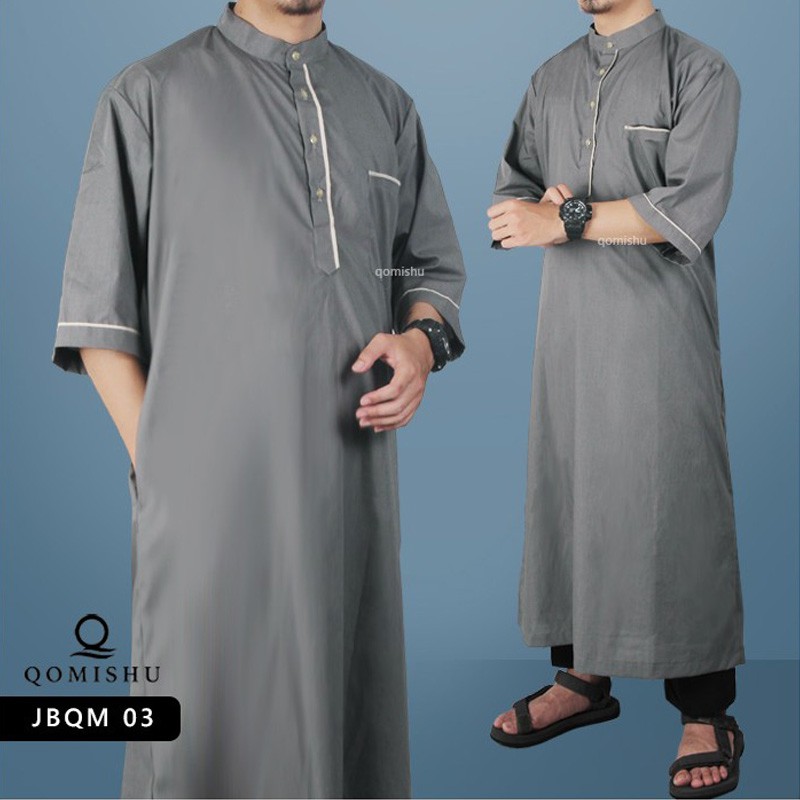 QOMISHU Jubah Muslim Pria Gamis Ikhwan Modern Modis Simpel JBQM