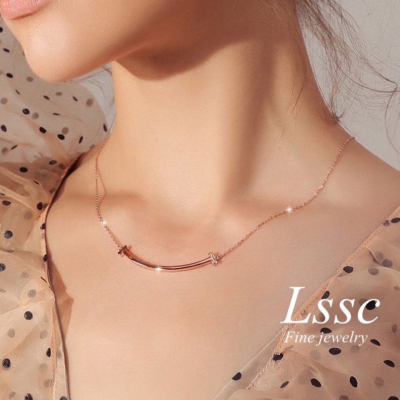 Kalung Titanium Senyum Emas 18k Wanita Anti Karat Korea Sederhana Perhiasan