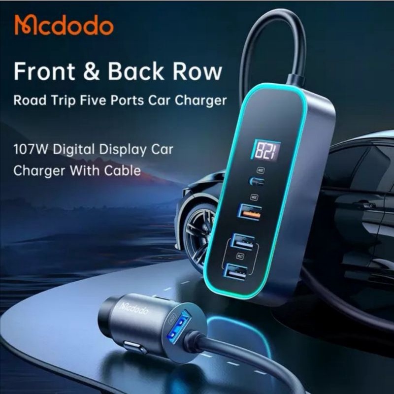 MCDODO Car Charger Quick Charger 107W 5 Port LED Display Pd fast Charg