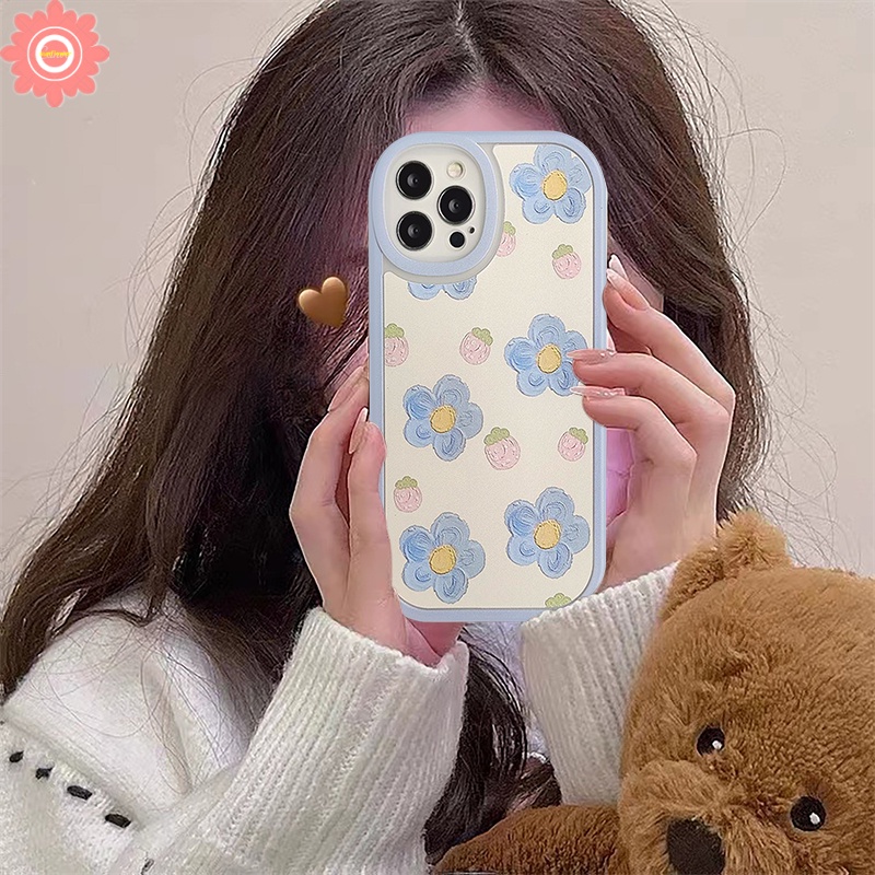 Soft Case Tpu Motif Lukisan Bunga Biru Untuk IPhone 11 7 8 6 6s Plus 12 13 Pro Max XS X XR XS Max SE 2020