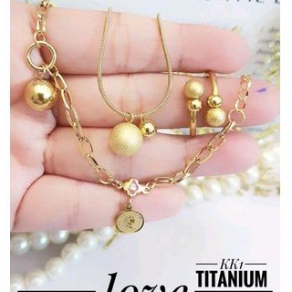 Titanium Set Perhiasan Wanita Gold Boba 7922e