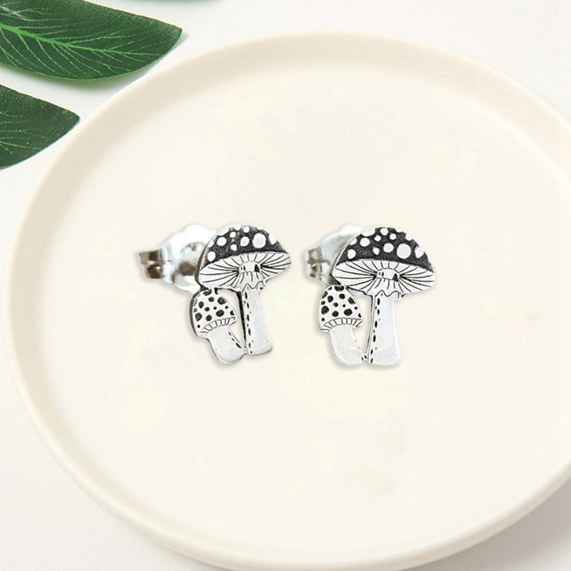 Fancyqube Anting Stud Bentuk Jamur Hutan Warna Silver Gaya Bohemian