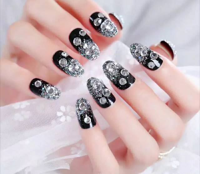 (BK) Wedding fake nail Black Diamond kuku palsu 3D