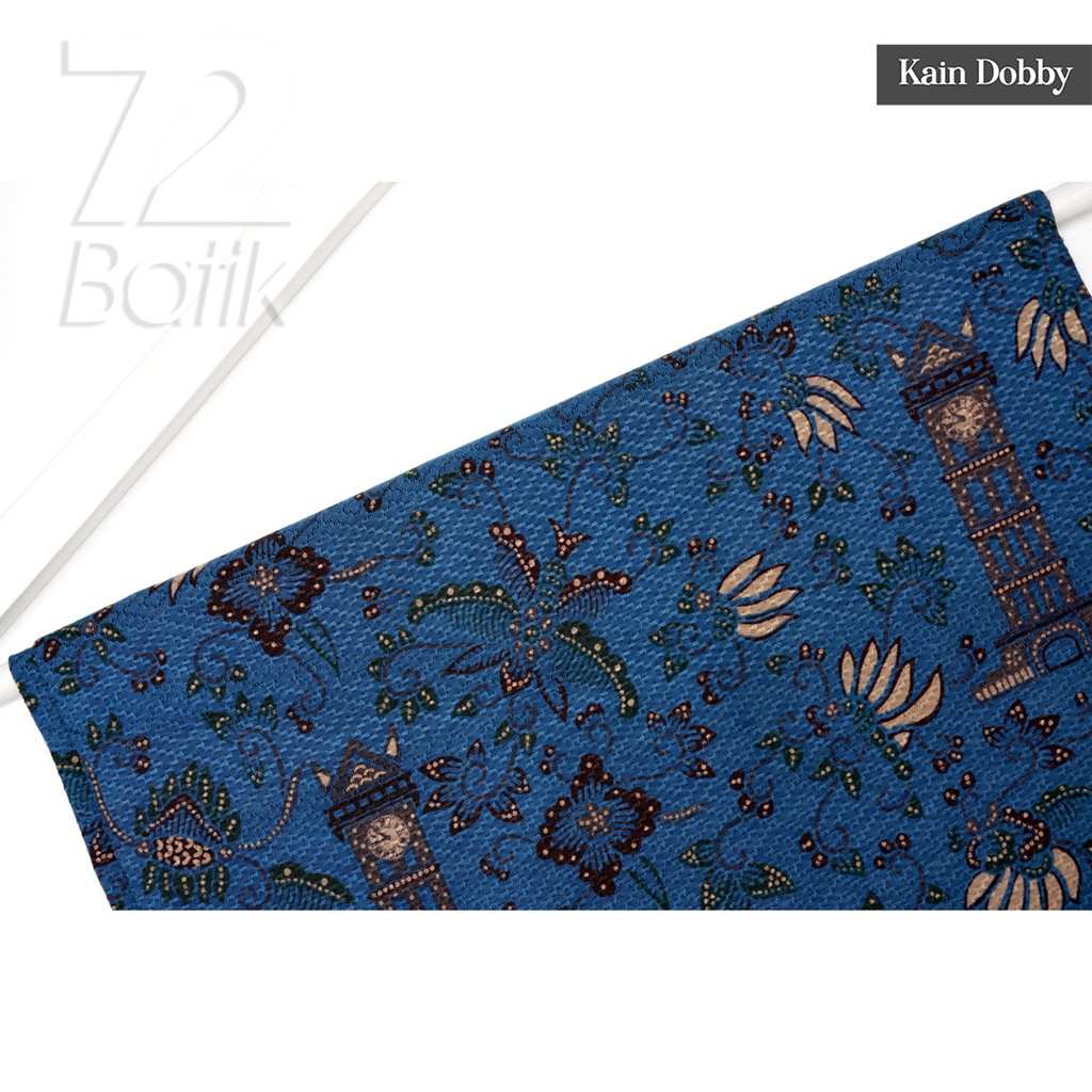 BAHAN BATIK PREMIUM Dobby Motif Jam Gadang Warna Biru Blue Dolbi Dobi Doby Viscos 721957 Cap 72 Jarik Jarit Samping Kebat Panjang Batik Dobby Modern Premium Bahan Seragam Batik Pernikahan Kantor Keluarga Murah Kamen Jadi Batik Bali Lembaran