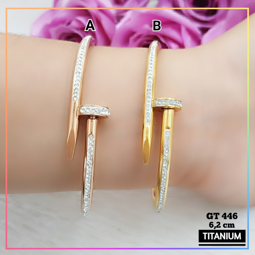 Gelang titanium/stainless steel Gelang Premium bangle gold dan rosegold Perhiasan Wanita Anti Karat GT 446