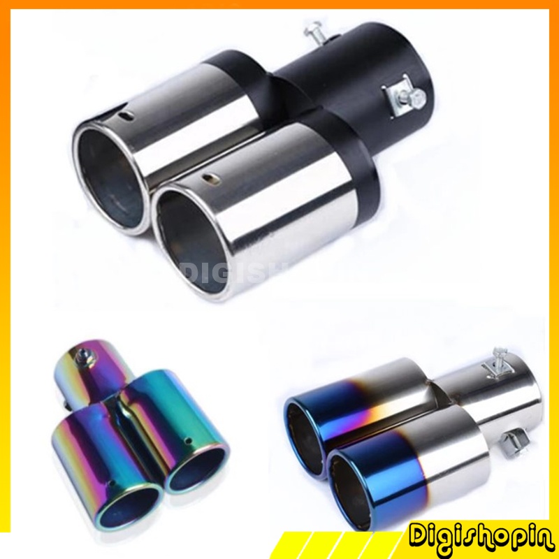 Silencer Knalpot 2 Lubang Silencer Mobil Stainless Steel Pipa Ekor Ujung Knalpot