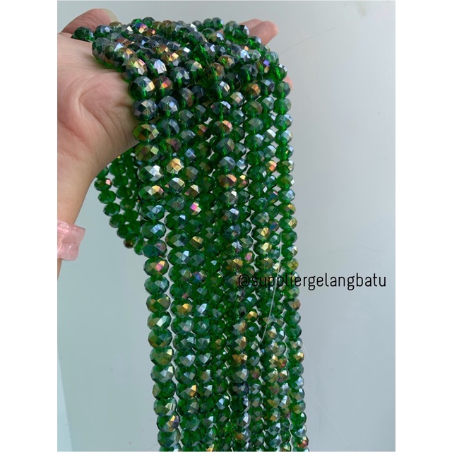 Kristal Ceko 12mm green quartz metallic bahan hijau kuarsa AB metalik bahan kalung gelang anting strap mask kerajinan tangan craft citayam fashion week etink vintage elegan bali manik crystal