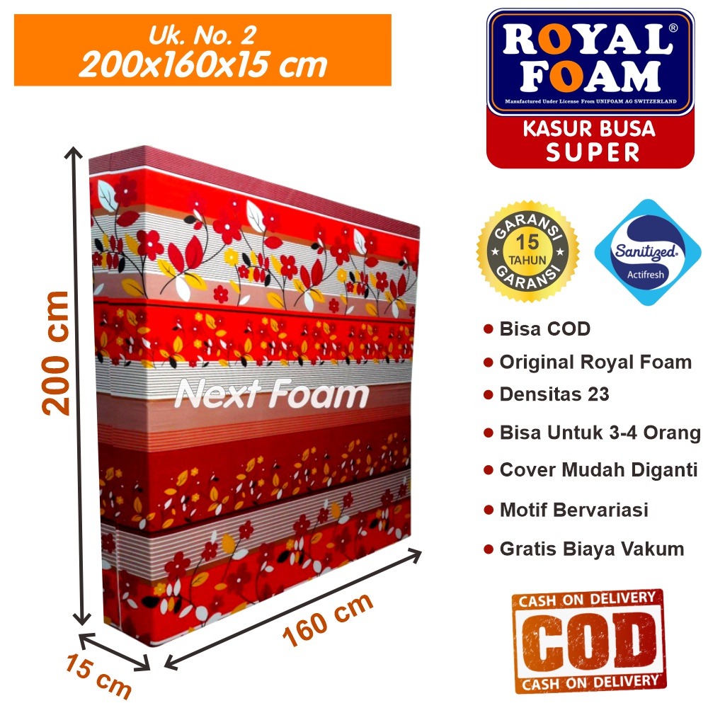 Kasur Busa Royal Foam Ukuran No 2 200x160x15 cm Tebal 15 cm D23 ORIGINAL Garansi 15 Tahun