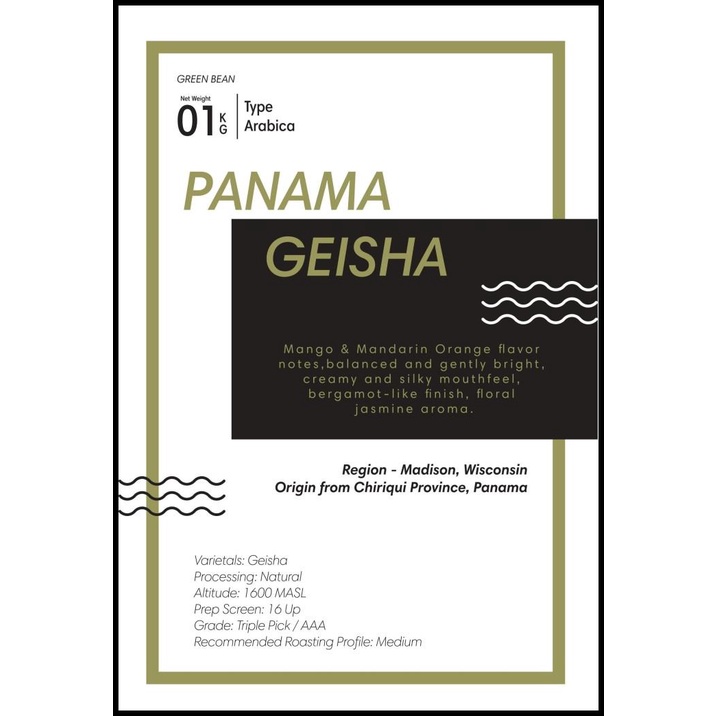 

Green Bean Arabica Panama Geisha "Natural" 1Kg | Biji Kopi Mentah