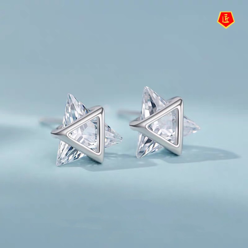 [Ready Stock]S925 Silver Mini Creative Triangle Stud Earrings