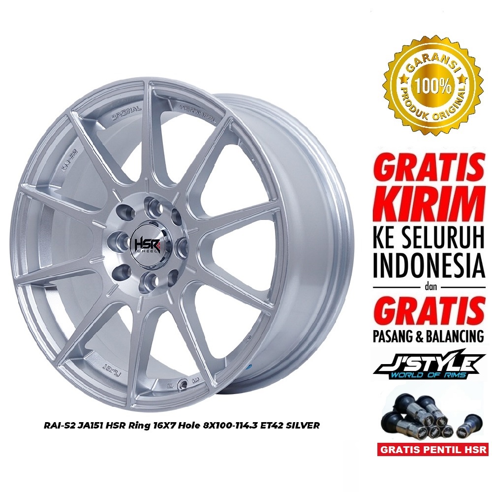 Velg Original HSR Wheel Tipe RAI-S2 JA151 Ring 16X7 Hole 4X100-4X114,3 ET42 Silver