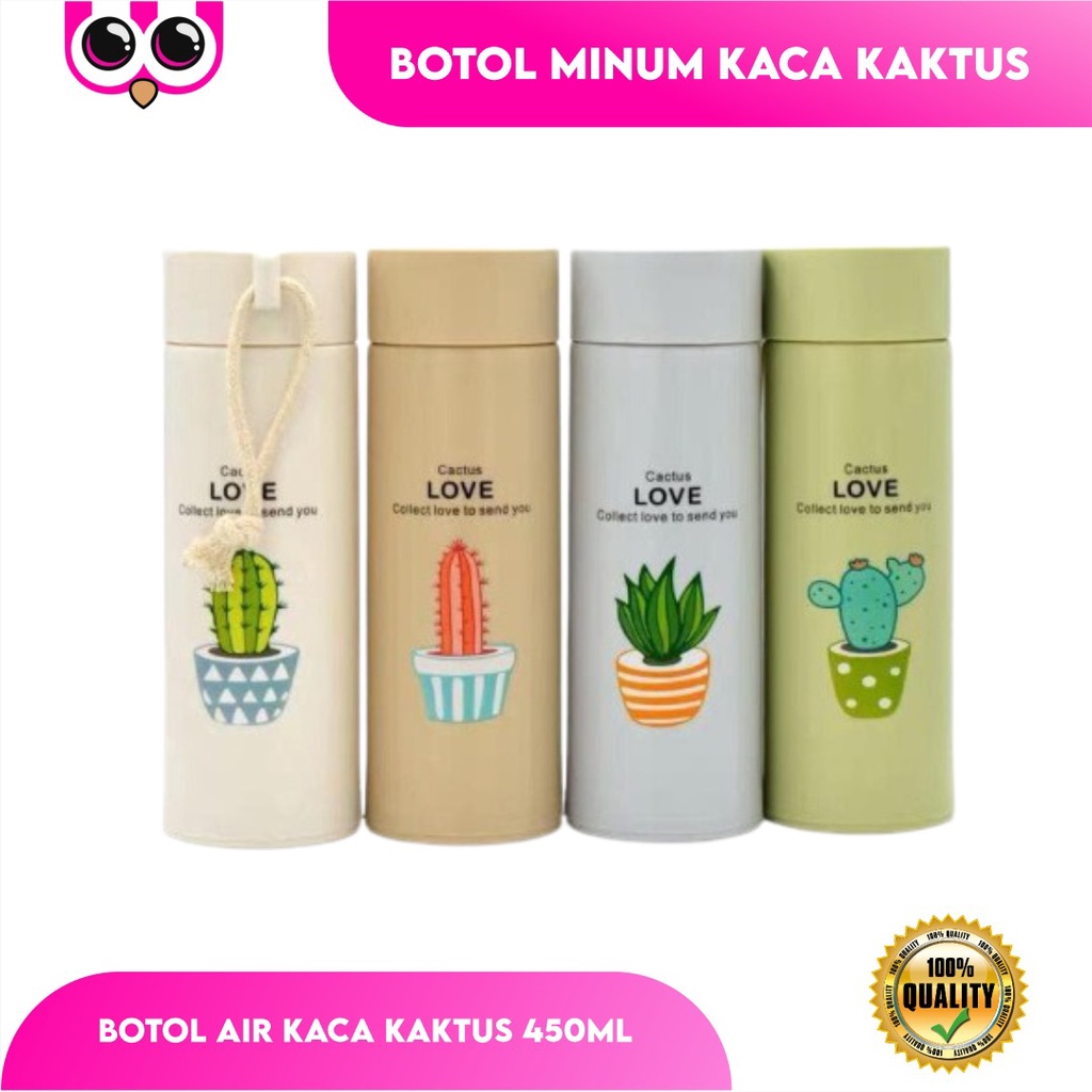 [ BOTOL KAKTUS ] BOTOL MINUM KACA KAKTUS / BOTOL AIR KACA KAKTUS 450ML / CACTUS BOTTLE